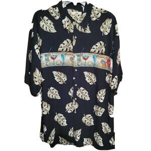 Hawaiian Shirt Martini Cocktails Palm Leaves Vintage Camp UBC Mens Large Rayon